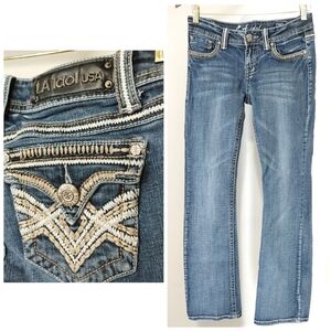 L.A. Idol | Woman's straight leg jeans with styled fade & unique embroidery